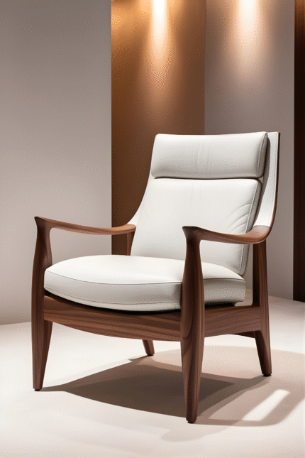 White Leather Walnut Armchair